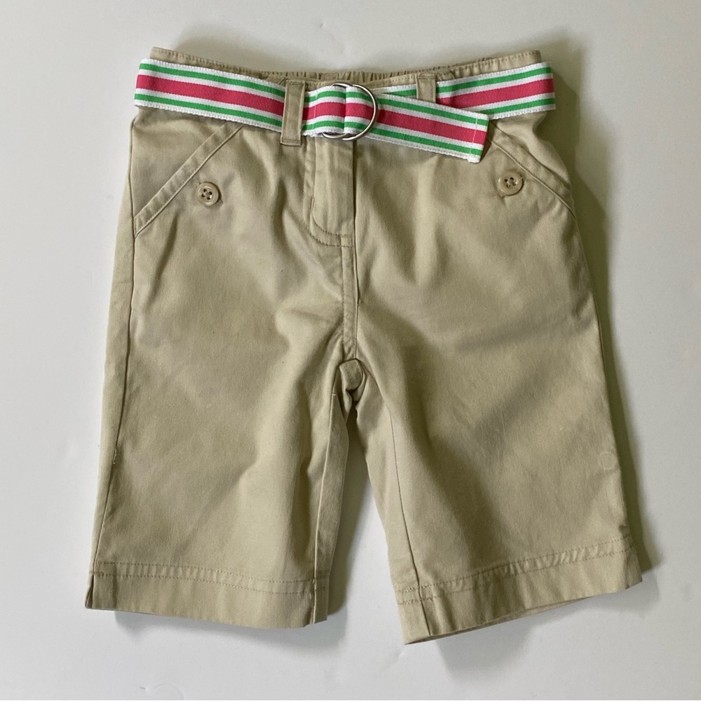 Khakis Size 6 12 Months Janie & Jack Pink Belt Preppy Beige Pockets Baby Girls